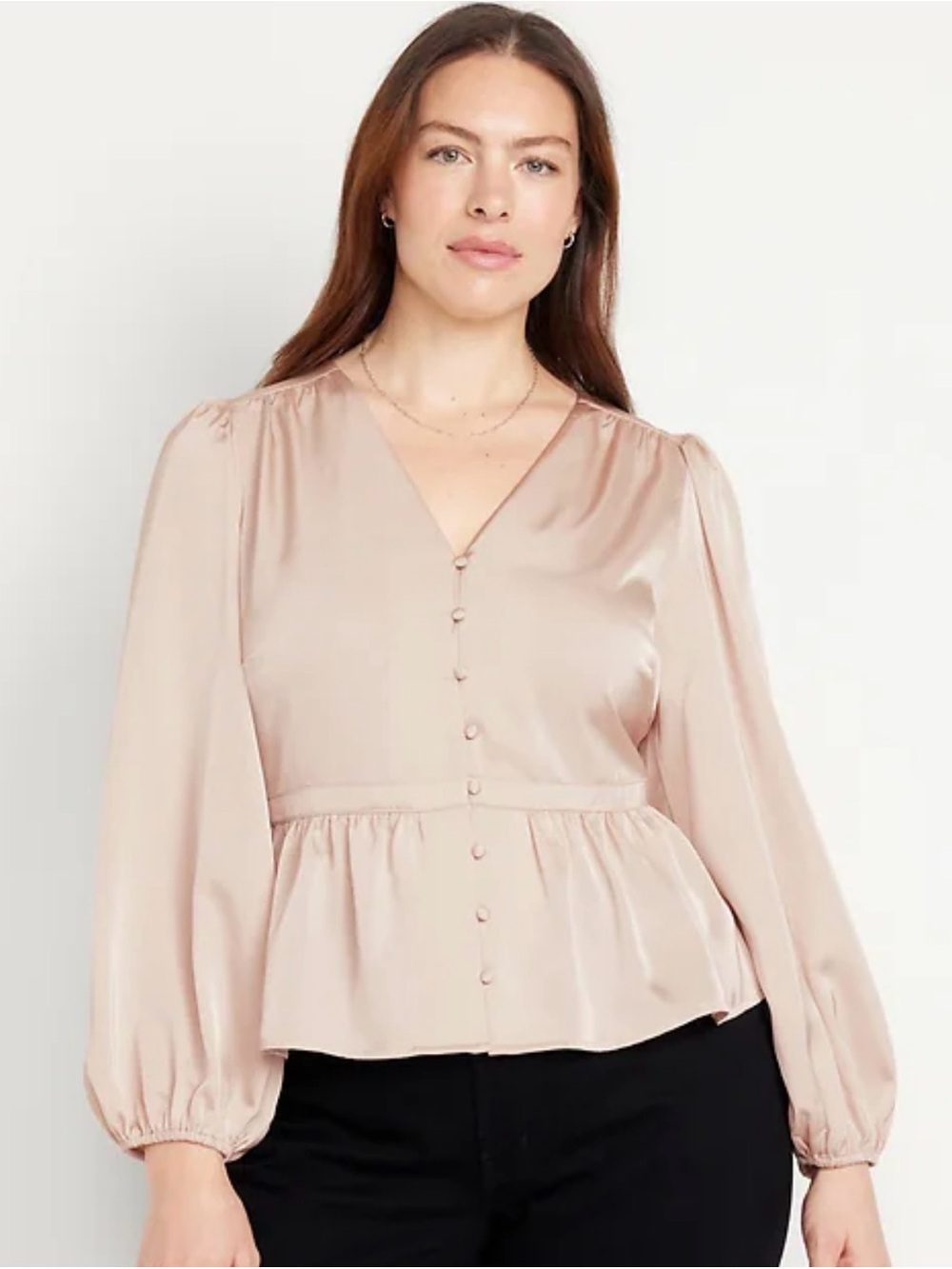 Old Navy Blush Satin Peplum Button-Front Blouse